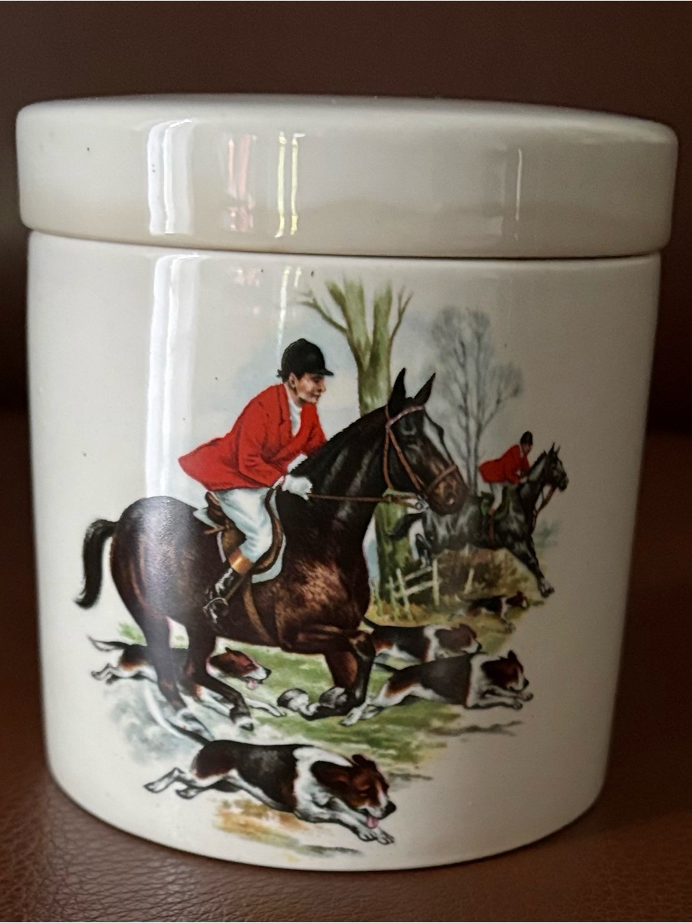 Fortnum and Mason Vintage Crown Devon Equestrian Ceramic Storage Jar